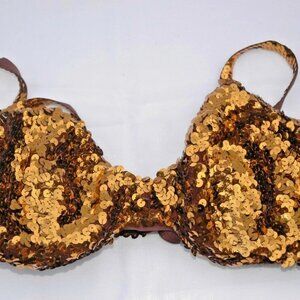 La Perla Sequin BRA Underwire Metallic Copper Brown Italy 34M